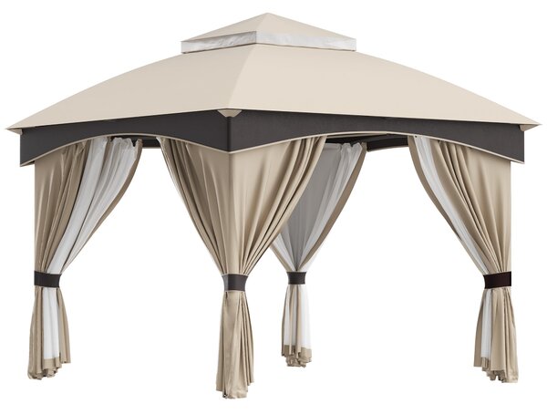 Gazebo da Giardino 3x3m con Tende e Zanzariere in Acciaio Beige e Grigio