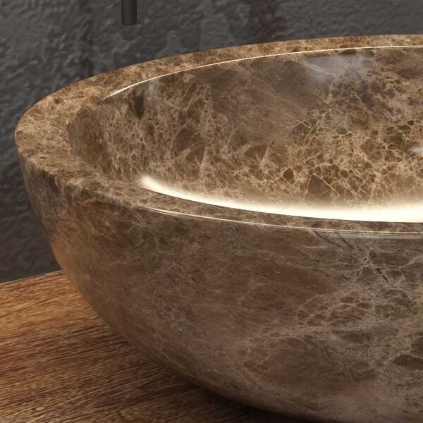 Kamalu lavabo bagno da appoggio in marmo grigio/marrone 40cm | litos-eg40