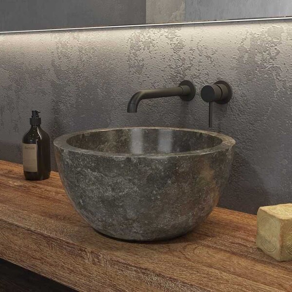 Kamalu lavabo bagno da appoggio in marmo grigio 40cm | litos-lg40