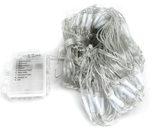 Aigostar-Catena LED natalizia da esterno 200xLED/8 funzioni 3xAA 6x1,5m IP44 bianco caldo