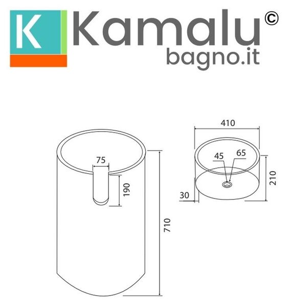 Kamalu lavabo da terra in marmo colore nero-grigio bocciardato altezza 92cm litos-bn40