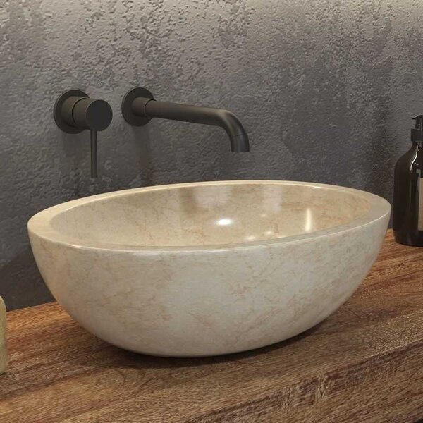 Kamalu lavabo bagno design ovale in marmo beige 45cm | litos-lec40