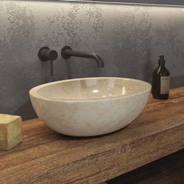 Kamalu lavabo bagno design ovale in marmo beige 45cm | litos-lec40