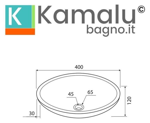 Kamalu lavabo in marmo colore crema 40cm con bordo arrotondato | litos-sc40