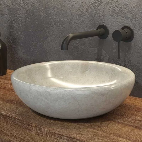 Lavabo in marmo colore crema 40cm con bordo arrotondato | Litos-SC40 - KAMALU
