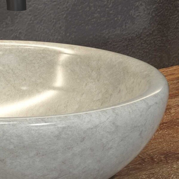 Kamalu lavabo in marmo colore crema 40cm con bordo arrotondato | litos-sc40