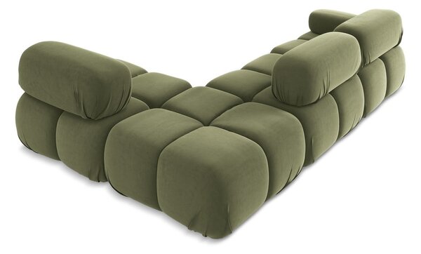 Divano angolare componibile verde chiaro (con penisola a destra) con rivestimento in velluto Lokua – Makamii
