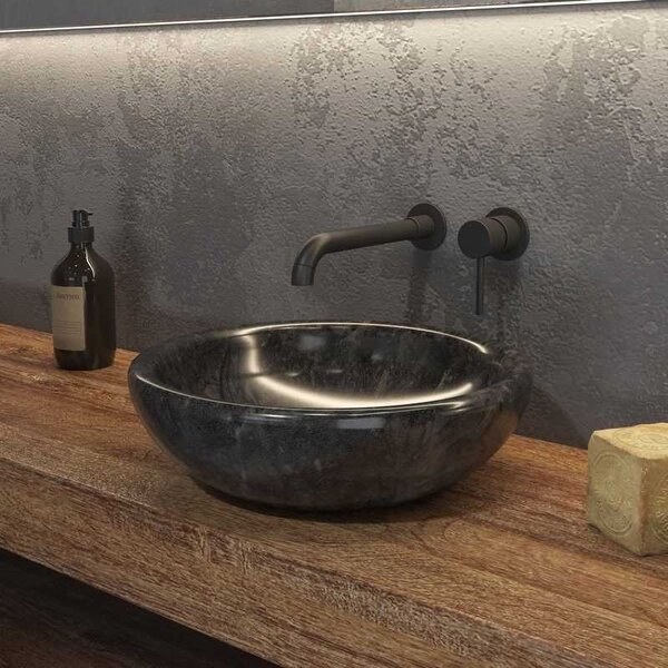 Lavabo in marmo colore nero 40cm con bordo arrotondato | Litos-SC40 - KAMALU