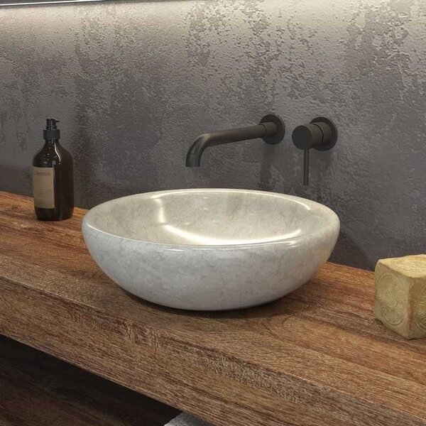 Kamalu lavabo in marmo colore crema 40cm con bordo arrotondato | litos-sc40