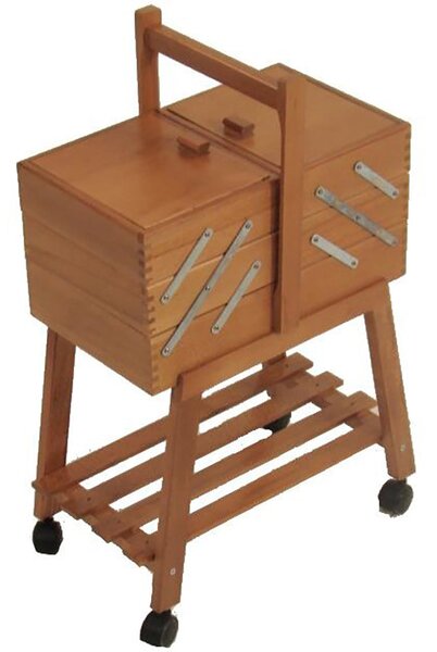 Cassetta Portalavoro n.20 noce cm 34xh47/57x20 con ruote faggio made in italy