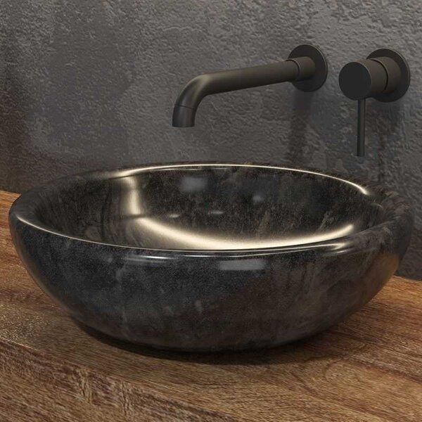 Lavabo in marmo colore nero 40cm con bordo arrotondato | Litos-SC40 - KAMALU