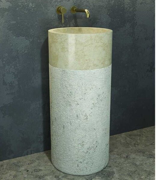 Lavabo da terra con doppia texture color crema altezza 90cm | Litos-BC40 - KAMALU