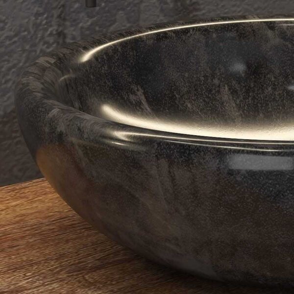 Lavabo in marmo colore nero 40cm con bordo arrotondato | Litos-SC40 - KAMALU