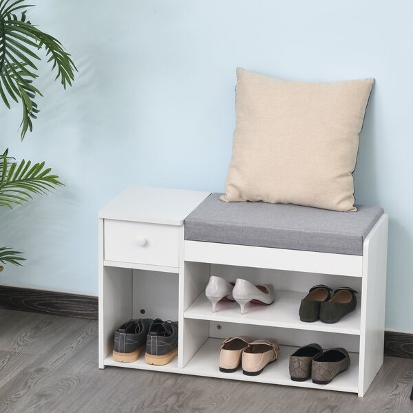 Panca da Ingresso Scarpiera 81x31,5x49 cm in Legno Bianco