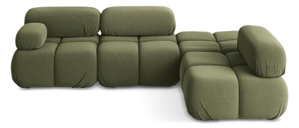 Divano angolare componibile verde chiaro (con penisola a destra) con rivestimento in velluto Lokua – Makamii
