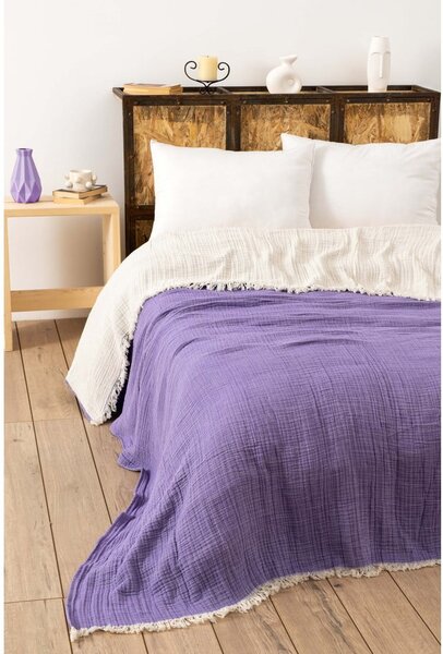 Copriletto in mussola viola per letto matrimoniale 230x250 cm - Mijolnir