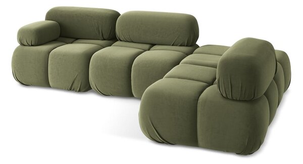 Divano angolare componibile verde chiaro (con penisola a destra) con rivestimento in velluto Lokua – Makamii