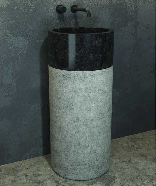 Kamalu lavabo da terra in marmo colore nero-grigio bocciardato altezza 92cm litos-bn40