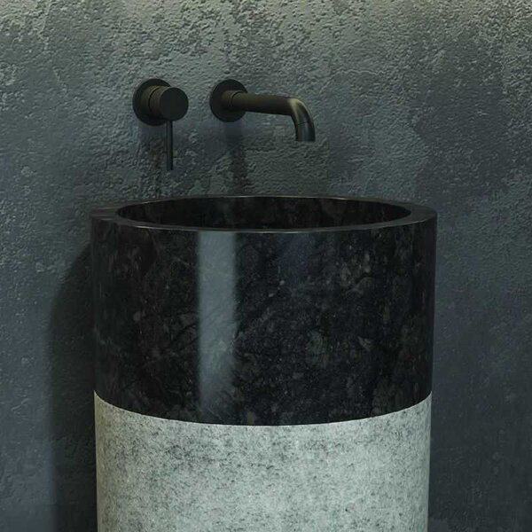 Kamalu lavabo da terra in marmo colore nero-grigio bocciardato altezza 92cm litos-bn40