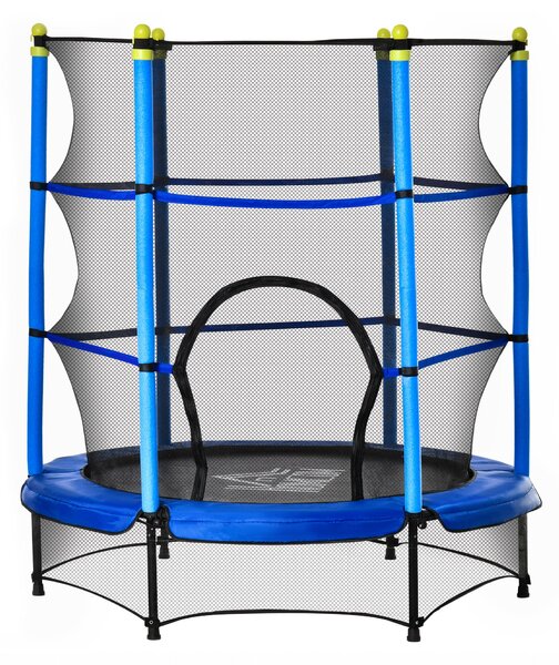 Trampolino Tappeto Elastico per Bambini Ø140x158 cm in Acciaio Blu e Nero