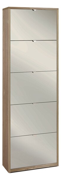 Scarpiera Salvaspazio 5 Ante con Specchio 25 Paia 63x190x29 cm Noce Stelvio