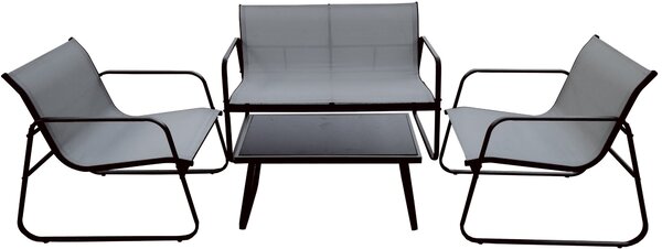 Set Salotto da Giardino Divano 2 Poltrone e Tavolino in Alluminio e Textilene Grigio e Antracite