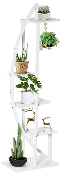 Portafiori a 5 Livelli a Mezzaluna 50x30x160 cm per Interni ed Esterni in MDF e Acciaio Bianco