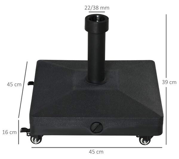 Outsunny Base per Ombrellone con Ruote Riempibile fino a 20kg, Basamento in HDPE per Pali da Ø38-48mm, 45x45x39cm, Nero|Aosom