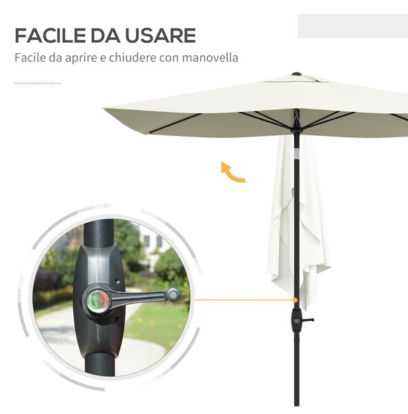 Outsunny Ombrellone da Giardino Rettangolare 200x300cm Apertura a Manovella e Inclinazione Regolabile, Crema|Aosom