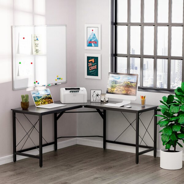 Scrivania da Ufficio Grande ad Angolo in Metallo e MDF 150x150x76 cm Nera