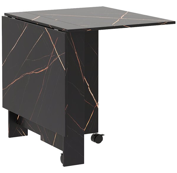 Tavolo da Pranzo Pieghevole per 2-6 Persone 120x80x73 cm con Ruote in Truciolato Nero Effetto Marmo