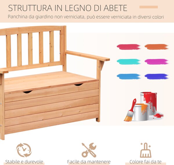 Outsunny Panchina in Legno 2 Posti Panchina da Giardino con Vano Contenitore, 112x58x84 cm | Aosom Italy|Aosom