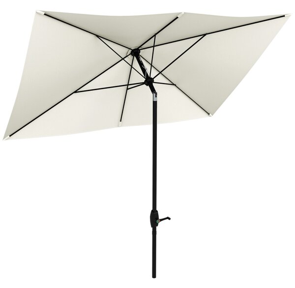 Outsunny Ombrellone da Giardino Rettangolare 200x300cm Apertura a Manovella e Inclinazione Regolabile, Crema|Aosom