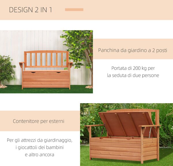 Outsunny Panchina in Legno 2 Posti Panchina da Giardino con Vano Contenitore, 112x58x84 cm | Aosom Italy|Aosom