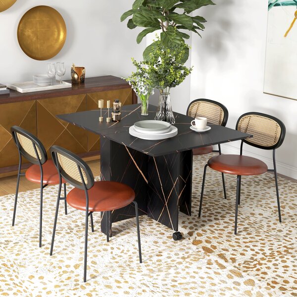 Tavolo da Pranzo Pieghevole per 2-6 Persone 120x80x73 cm con Ruote in Truciolato Nero Effetto Marmo