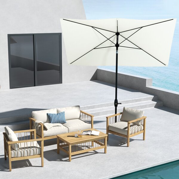 Outsunny Ombrellone da Giardino Rettangolare 200x300cm Apertura a Manovella e Inclinazione Regolabile, Crema|Aosom