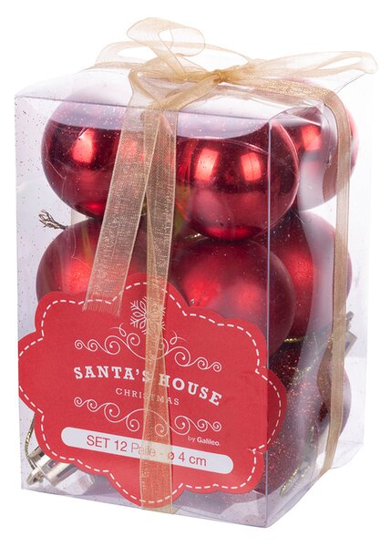 Set 12 Palle di Natale Ø4 cm in Plastica Rosso