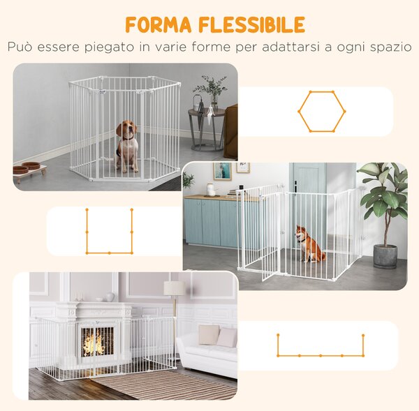 PawHut Cancellino per Cani di Taglia Media Pieghevole a 6 Pannelli, in Acciaio e Plastica, 123x102x100 cm, Bianco|Aosom