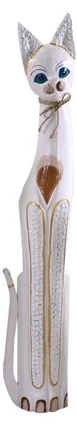 Statuina Gatto in legno bianco beige cm 17x6xh100