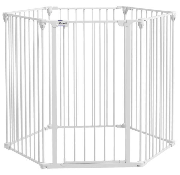 PawHut Cancellino per Cani di Taglia Media Pieghevole a 6 Pannelli, in Acciaio e Plastica, 123x102x100 cm, Bianco|Aosom