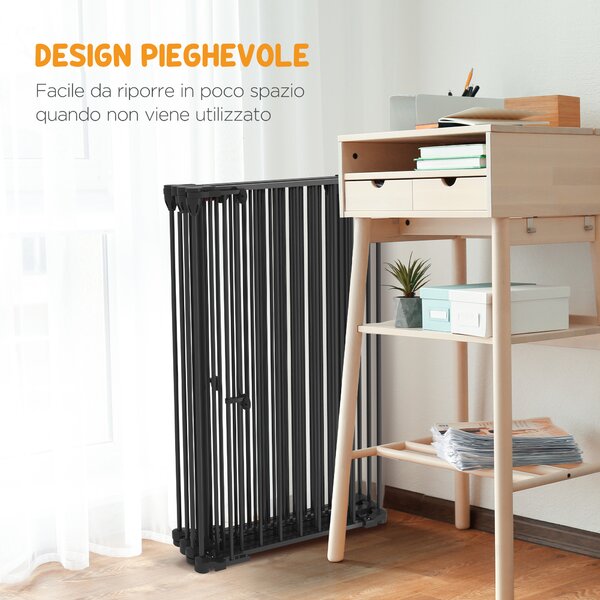 PawHut Cancellino per Cani di Taglia Media Pieghevole a 6 Pannelli, in Acciaio e Plastica, 123x102x100 cm, Nero|Aosom