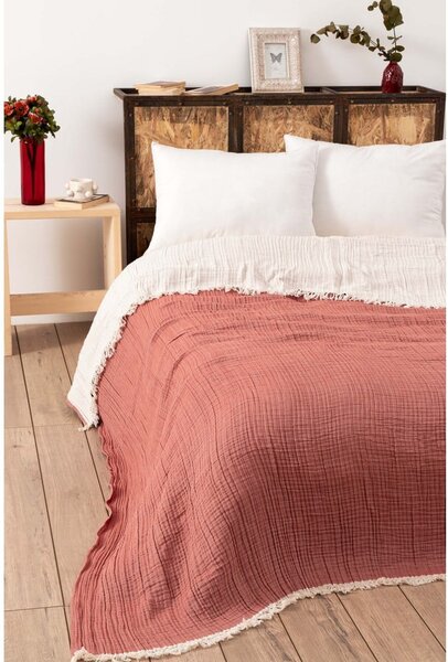 Copriletto in mussola per letto matrimoniale color mattone 230x250 cm - Mijolnir