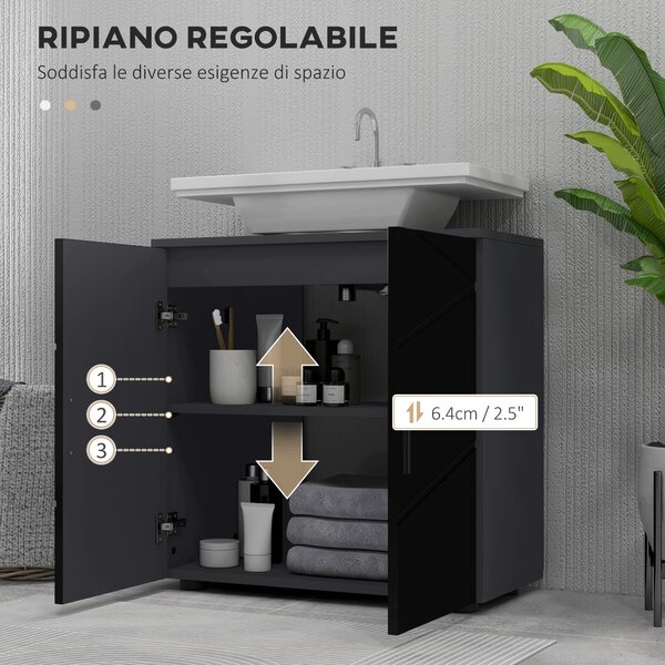 Kleankin Mobile Sottolavabo Bagno in Legno con Armadietto 2 Ante, 60x30x60cm, Nero|Aosom