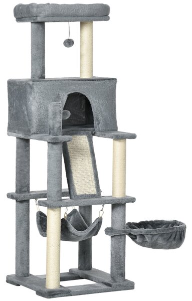 Albero Tiragraffi per Gatti 48x48x140 cm con Pali in Sisal Grigio