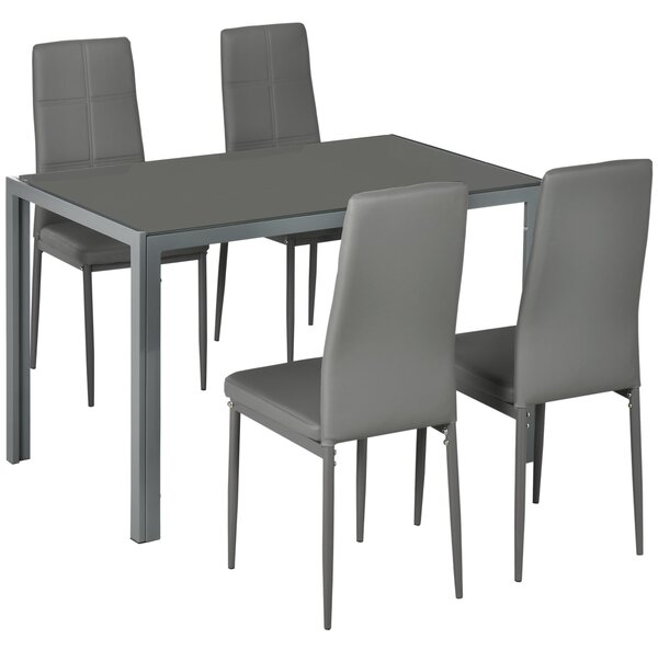 Set da Pranzo Tavolo e 4 Sedie in Similpelle Top in Vetro Temperato Grigio