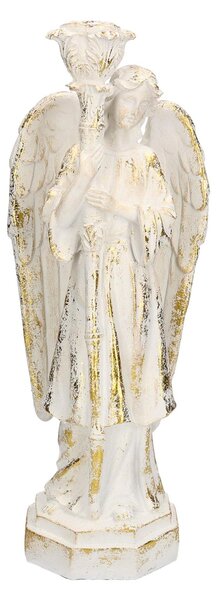 Angelo in Resina bianco oro con lanterna cm 15x11xh40