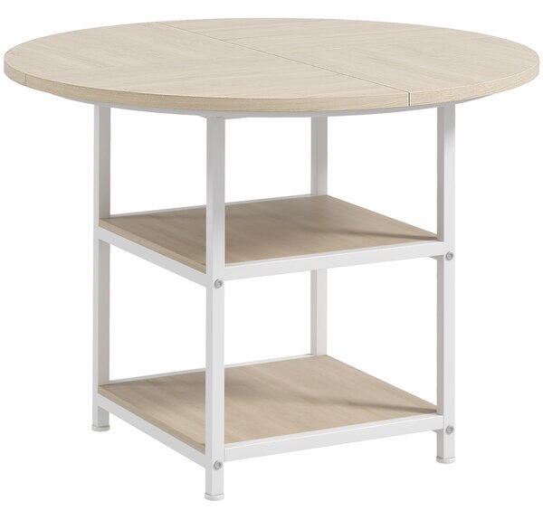 HOMCOM Tavolo da Pranzo Spazioso per 4-6 Persone, Design Moderno con 2 Ripiani, Acciaio e MDF, Ø100x76 cm - Bianco e Rovere|Aosom