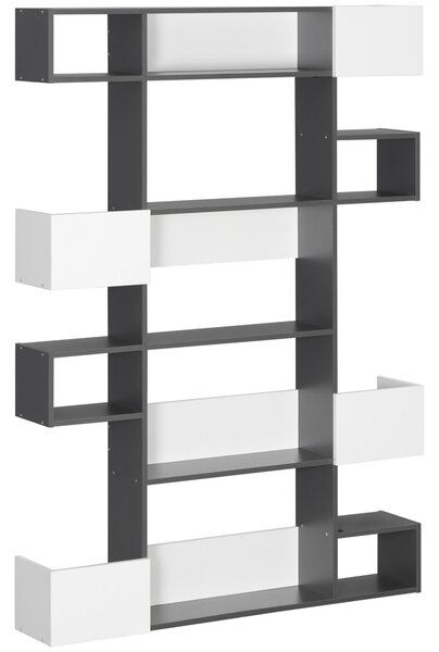 Libreria Moderna a 5 Livelli con 8 Ripiani 120x20x171 cm in Truciolato Grigia e Bianca