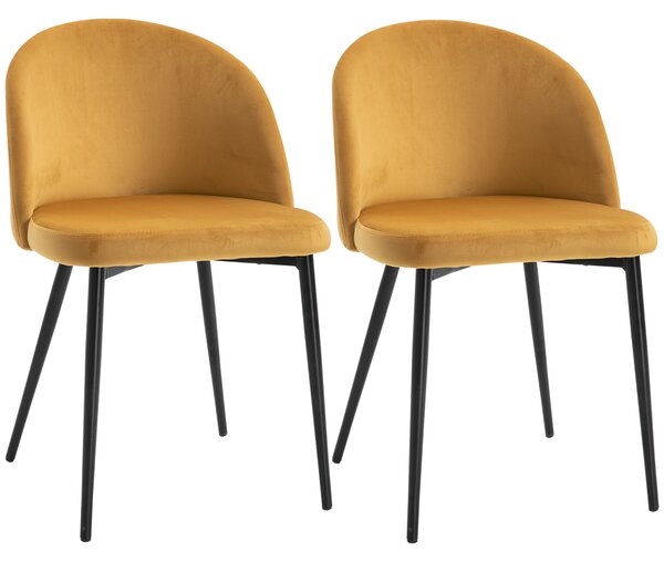 HOMCOM Set di 2 Sedie per Sala da Pranzo e Cucina Imbottite in Velluto, 49x50x77cm, Giallo|Aosom