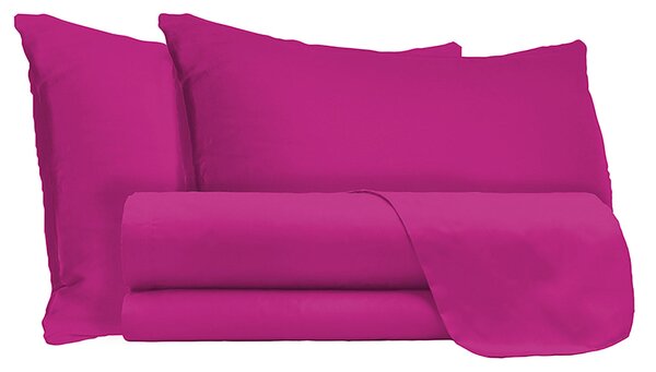 Set Lenzuola Matrimoniale Sopra Sotto e Federe Tinta Unita Fucsia